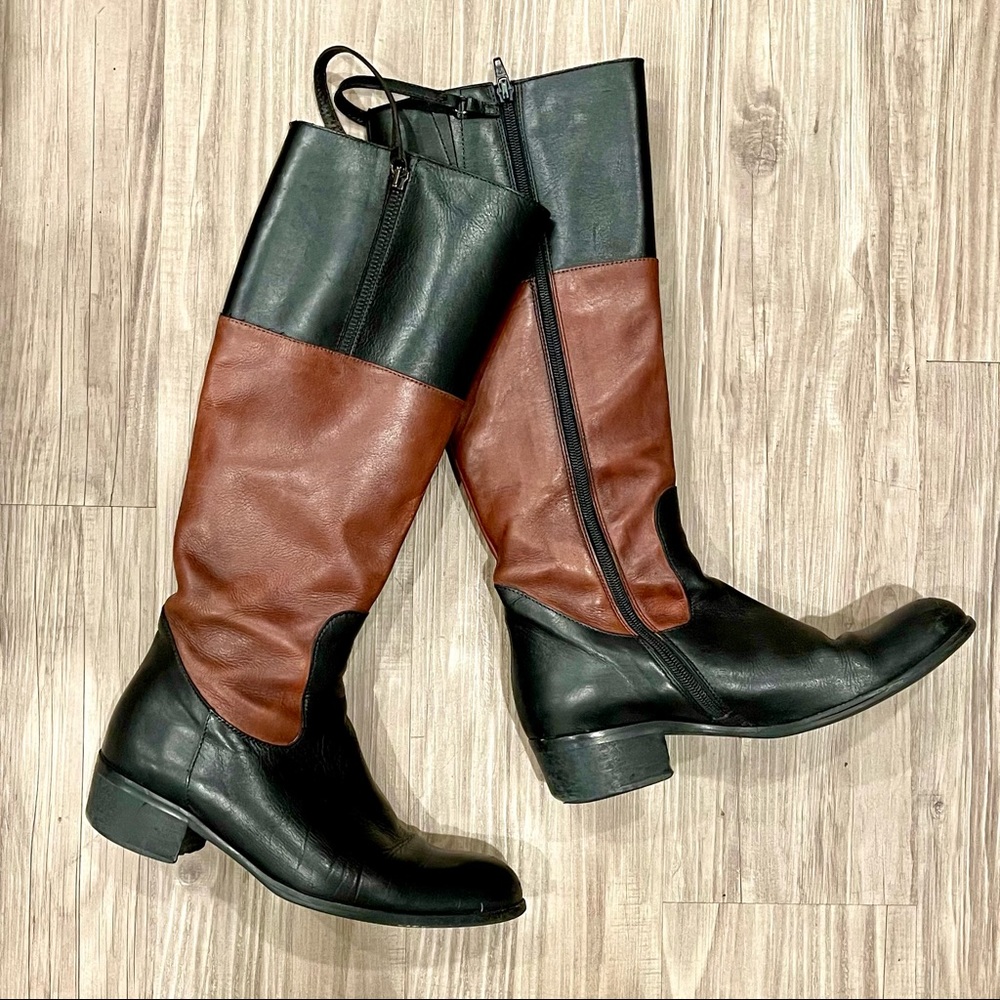 Sesto Meucci Italian Leather Black Camel Tall Riding Boots